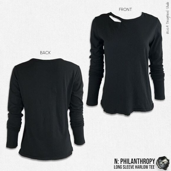 N:PHILANTHROPY LONG SLEEVE HARLOW BFF TEE SHIRT IN BLACK CAT CUT OUT NECK BAND - Picture 12 of 12
